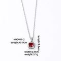 Silver necklace with oval red gemstone pendant and zircon halo on white background - Red Style (N00401-2)