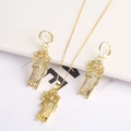 Detailed set of Virgin Mary gold-plated necklace and earrings with micro-inlaid diamonds - Set-5