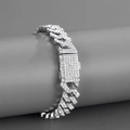 Close-up of a silver iced-out Cuban link bracelet with diamond-encrusted square clasp - 8inch(20cm) / Silver