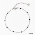 Bohemian stainless steel beaded necklace with silver tubes and black beads detail - Silver + Dazzling Black