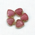 Pink heart-shaped stone pendants with gold-plated edges for DIY jewelry making - 15x18mm / Pink Stone
