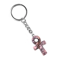Amethyst Ankh cross keychain with pink textured stone pendant for DIY home decor - Rhodonite