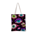 Detalle del bolso de lona con estampados de ojos realistas y correas blancas - Negro Estampado de Ojos Completo (jiayingstd102)