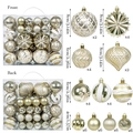 Champagne gold and pearl white Christmas ball set with assorted sizes and textures - Gold