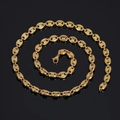 Golden 8mm stainless steel coffee bean link chain necklace for men on black background - 11mm / 50.80cm / Gold