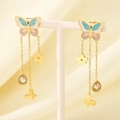 Golden butterfly tassel earrings with blue enamel and sparkling teardrop zircon stones - Gradient Butterfly Tassel Style (KE119460-SXSJ)