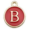 Gold-rimmed round alphabet pendant with red enamel finish and uppercase letter B - 1 Piece (12x14mm) / Red - Letter B