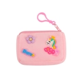 Pink plush unicorn coin purse with Happy silicone charm and plastic hook detail - Pink