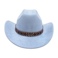 Light blue western cowboy hat with a brown studded leather band on white background - One Size / Light Blue