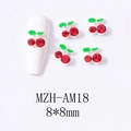 Detail view of 8x8mm 3D cherry nail charms with red rhinestones and silver base - Silver Base Medium Red Cherry (AM18)