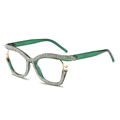 Cat eye glasses in transparent emerald green with white rhinestones and pearl accents - C09 Green