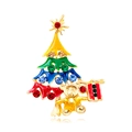 Christmas tree brooch with colorful enamel layers and a golden teddy bear ornament - Multicolor Layered Christmas Tree with Bear (YNCP8037)