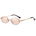 Randlose ovale Sonnenbrille mit hellbraunen Gläsern und goldenen Metallbügeln - Goldrahmen Helltee-Linse