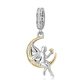 Ciondolo angelo fata della luna in argento sterling S925 con zirconi su sfondo bianco - Argento 925 / Fata della luna (Bicolore)