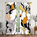 Polyester curtains with yellow and black abstract floral pattern in modern living room - 130x160cm (2 Panels) / Abstract Floral