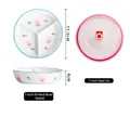 Assiette enfant 7 pouces en céramique à 3 compartiments avec motif lapin et couvercle - Bol 3 compartiments 7 pouces - Lapin avec couvercle