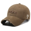 Gorra de béisbol vintage marrón desgastada con bordado FBKS y detalle de ala rota - Ajustable / café