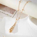 Gold plated bead chain necklace with natural white cone conch shell pendant for beach wear - White & Gold Conch
