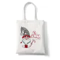 White canvas Christmas bag with festive gnome print and Merry Christmas text design - C1 Christmas Gnome