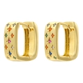 Gold rectangular hoop earrings with colorful star zircon inlay in retro vintage style - VE1586 Colorful Zircon Rectangular / Gold