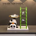 Panda storage ornament with gold metal tray and bamboo ladder for home decor - Panda Ladder Ornament [Handstand]