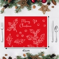 Close-up of 45cm red Christmas placemat with holly patterns and Merry Christmas text - Style 6 (Red/Berry Illustration) / 32*45cm