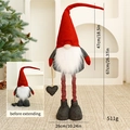 Standing Christmas gnome with extendable legs in red and grey knit outfit - Red Hat Heart (50-80cm Telescopic)