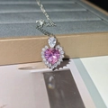 Pink heart-shaped gemstone necklace with sparkling halo and silver chain - Pink Diamond Heart-shaped Zircon Necklace Xl-92