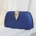 Elegant royal blue PU evening clutch bag with silk-like texture and gold leaf metal clasp - Blue