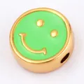 Golden smiley face round charm bead with bright green enamel finish for jewelry making - Smile-Fluorescent Green