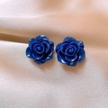 Eleganti orecchini a lobo a rosa blu scuro con finitura lucida su seta - Stile Rosa Blu Notte (71#) / Blu