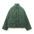 Giacca trapuntata verde scuro con cappuccio, motivo a onde e coulisse sul fondo - XS / Verde