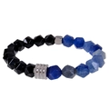 Bracelet élastique pour hommes avec perles facettées d'obsidienne noire et turquoise 10mm - Aventurine Bleue Facettée & Obsidienne