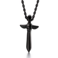 Collana hip hop con pendente a spada teschio e ali in finitura metallo nero - Ciondolo Spada Teschio Nero (KP55861-BD)