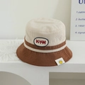 Kids corduroy bucket hat in beige and caramel brown with embroidered KYM patch - 52cm (2-5 Years) / Letter KYM / Coffee