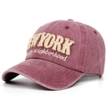 Close-up of vintage washed burgundy baseball cap with New York Brooklyn embroidery - Adjustable / Burgundy