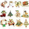 Detailed grid of twelve gold Christmas brooches featuring reindeer, trees, and bells - 12Pcs Christmas Set