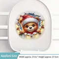 Kerst teddybeer toiletbril sticker met kerstmuts en sneeuw, maat 27x27,5cm - Kerst Teddybeer