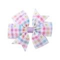 Cute plaid daisy print hair bow made of grosgrain ribbon with colorful checkered patterns - Plaid Daisy