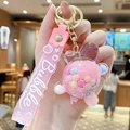 Pink turtle liquid glitter keychain with silicone hand strap and gold lobster clasp - Turtle Color Bead - Pink