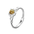 925 silver sunflower ring with yellow gemstone and leaf-shaped diamond side accents - Adjustable Open / 50 Point Champagne Yellow Moissanite