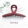 Matte wine red large shark hair clip with elegant twisted design and non-slip grip teeth - Matte Texture / Burgundy