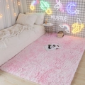 Modern light pink shaggy rug made of soft plush synthetic fiber for bedroom decoration - Tie-Dye Pastel Pink