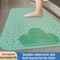 Mint green non-slip bathroom mat with cloud-shaped massage brush area for shower safety - Truffle Green-Cloud