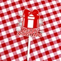 Macro detail of red Merry Christmas acrylic cake topper with white snowflake gift box - Gift Snowflake Red White Double Layer Merry Christmas