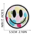 Detailed view of 5.5cm round colorful smiley face embroidery patch with size measurements - Multicolor Round Smiley (C3XL-12-03)