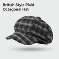 Classic black and white plaid newsboy cap in vintage British style for women - One Size / Line Plaid Black