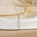 Elegant silver arrow triangle pendant necklace in titanium steel with diamond accents - Silver Long Triangle Zirconia Style (XL0467G)