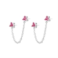 Détails des boucles d'oreilles chaînettes fleurs avec zircons roses et placage argent - Argent/Zirconium Rose