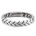 11mm men's silver stainless steel wheat chain bracelet with a polished dragon bone link - Silver Wheat Ear Texture Style (KB144014-BDJX)